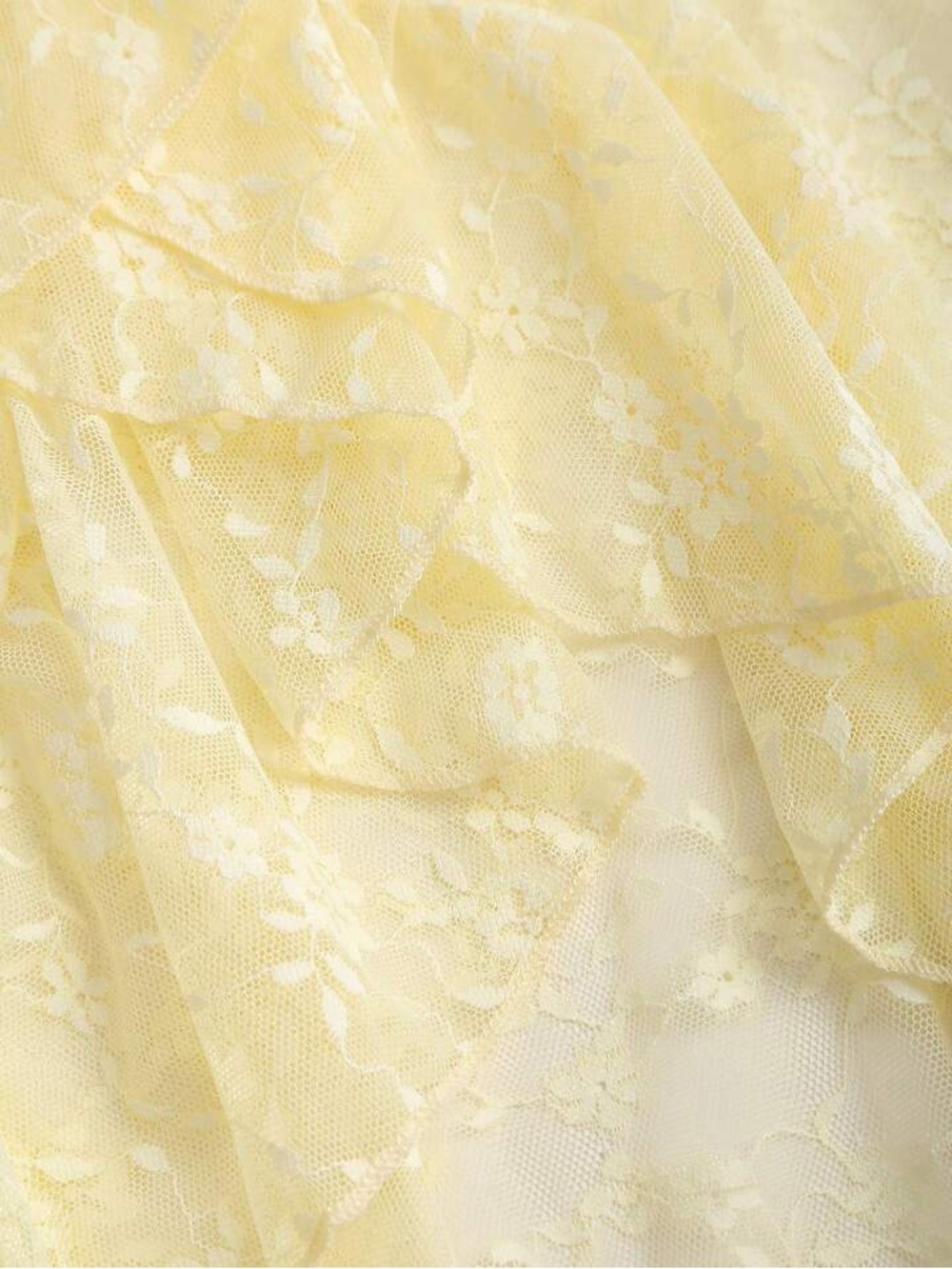 Pale Yellow Lace Ruffle High-Low Skirt - Picture 4 of 6